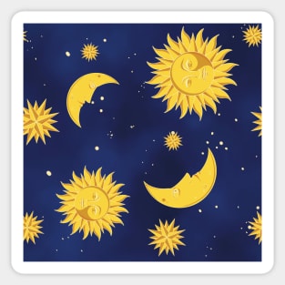 Sun moon stars blue pattern aesthetic witchcore whimsigothic retro Sticker